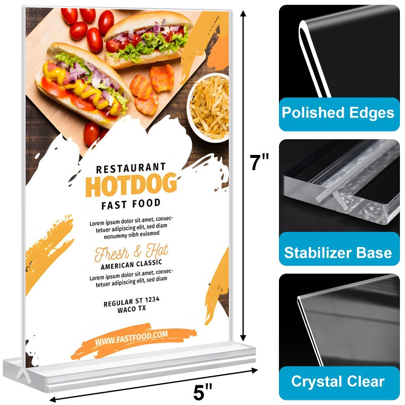 DunGu Acrylic Sign Holder 5x7, 10 Pack Clear Double Sided Table Menu Vertical Display Stand Desktop Display Stand Paper Holder Table Sign Suitable for Restaurants Office Store Show Fair - Image 3